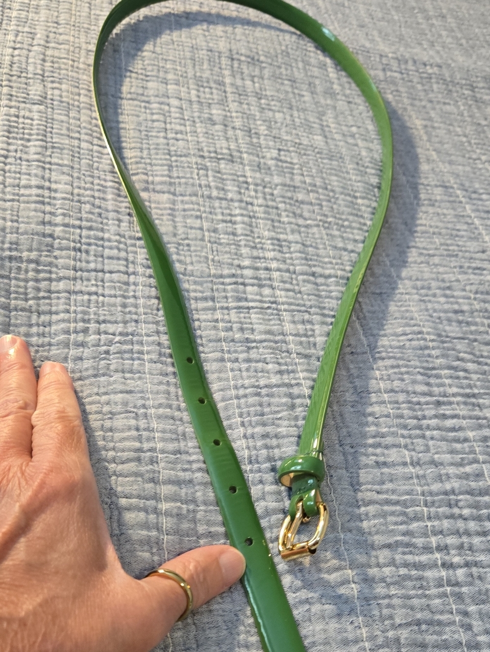 Talbots Slim Green Patent Leather Belt with Gold Buckle